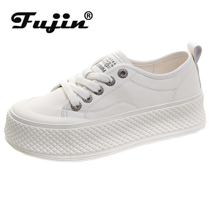 

Fujin 5,6 см из натуральной кожи на танкетке с толстой подошвой, весна-осень-лето, белые массивные кроссовки, вулканизированная лаконичная модная обувь