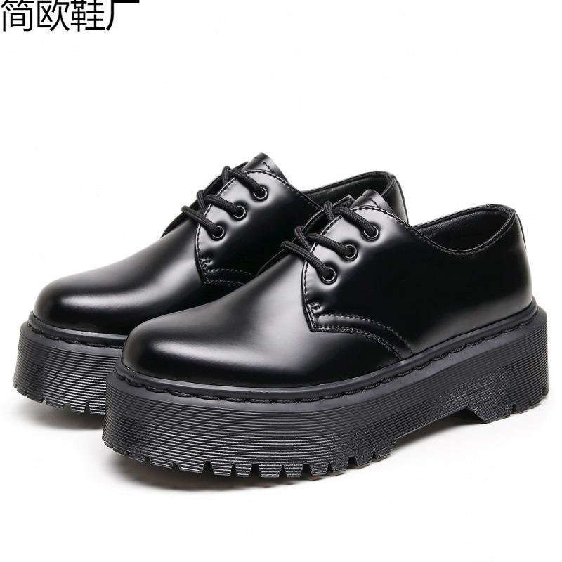 Martin boot hole small leather shoes women's low top, genuine leather British round head casual student muffin bottom short boots
