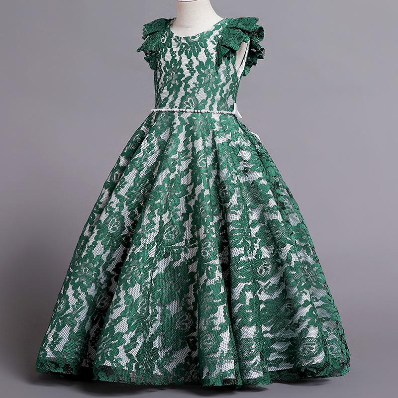 Neues europäisches und amerikanisches Mädchenkleid für Blumenmädchen, Prinzessin, Hochzeit, mit langen und kurzen Ärmeln