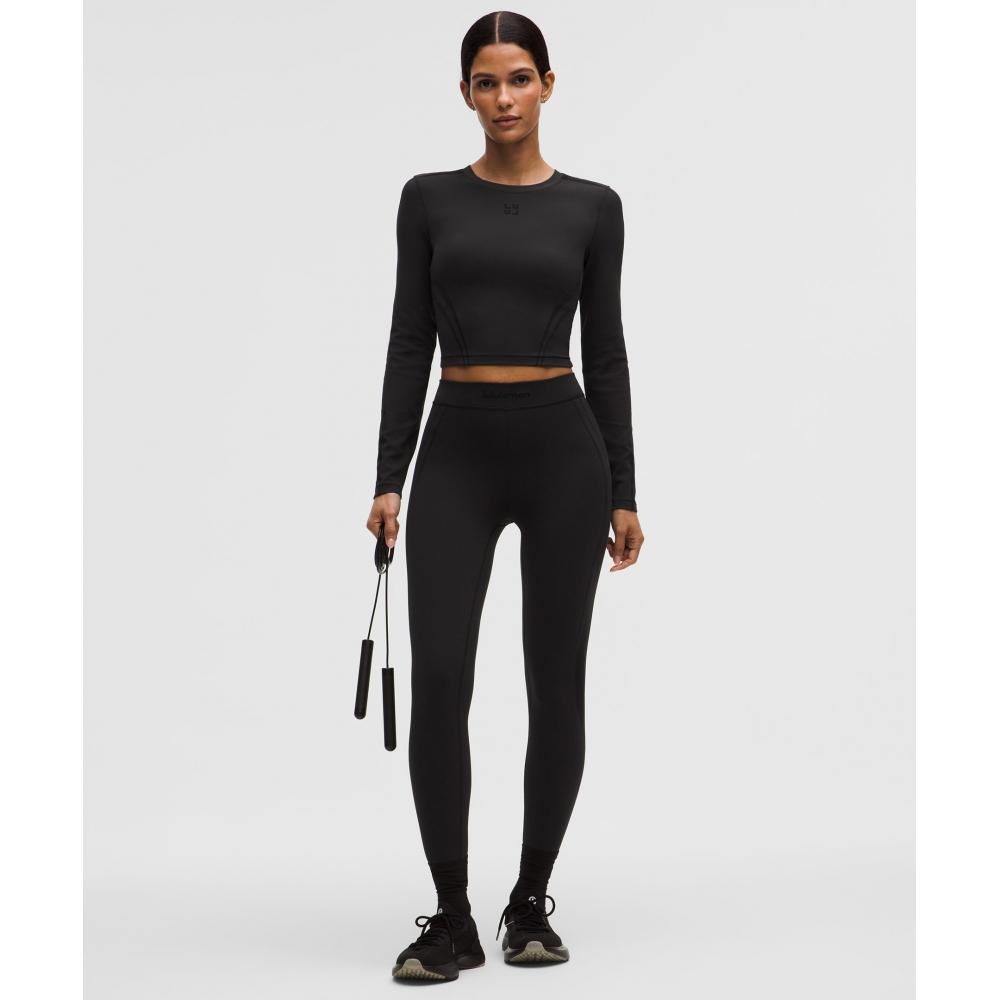 Lululemon Wunder Train Cropped Long Sleeve Shirt  Flocked Black Black