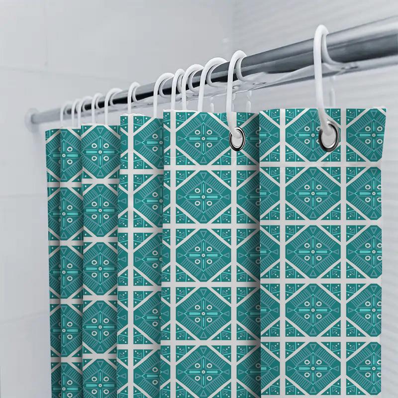 Modern Geometric Pattern Bath Shower Curtain Waterproof Fabric Bathroom Decor For Home Living Room Kids Room Blue Green White Re