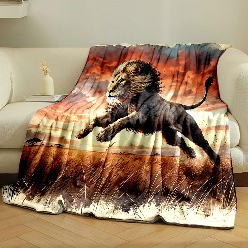 Majestic Lion in Sunset Savannah print blanket soft and cozy perfect for the living room bed sofa or a nap,gift