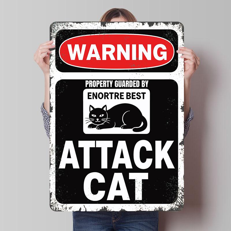 

Warning Attack Cat Property Guarded Printed Poster Customized Wall Art Retro Vintage Metal Tin Signs for Bedroom Decorations 7.9x11.8In(20x30cm)