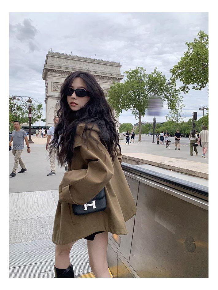 Women's British-Style Hooded Trench Coat: Autumn/Winter, Plus Size, Versatile, Trendy Loose-Fit Cape Design.
