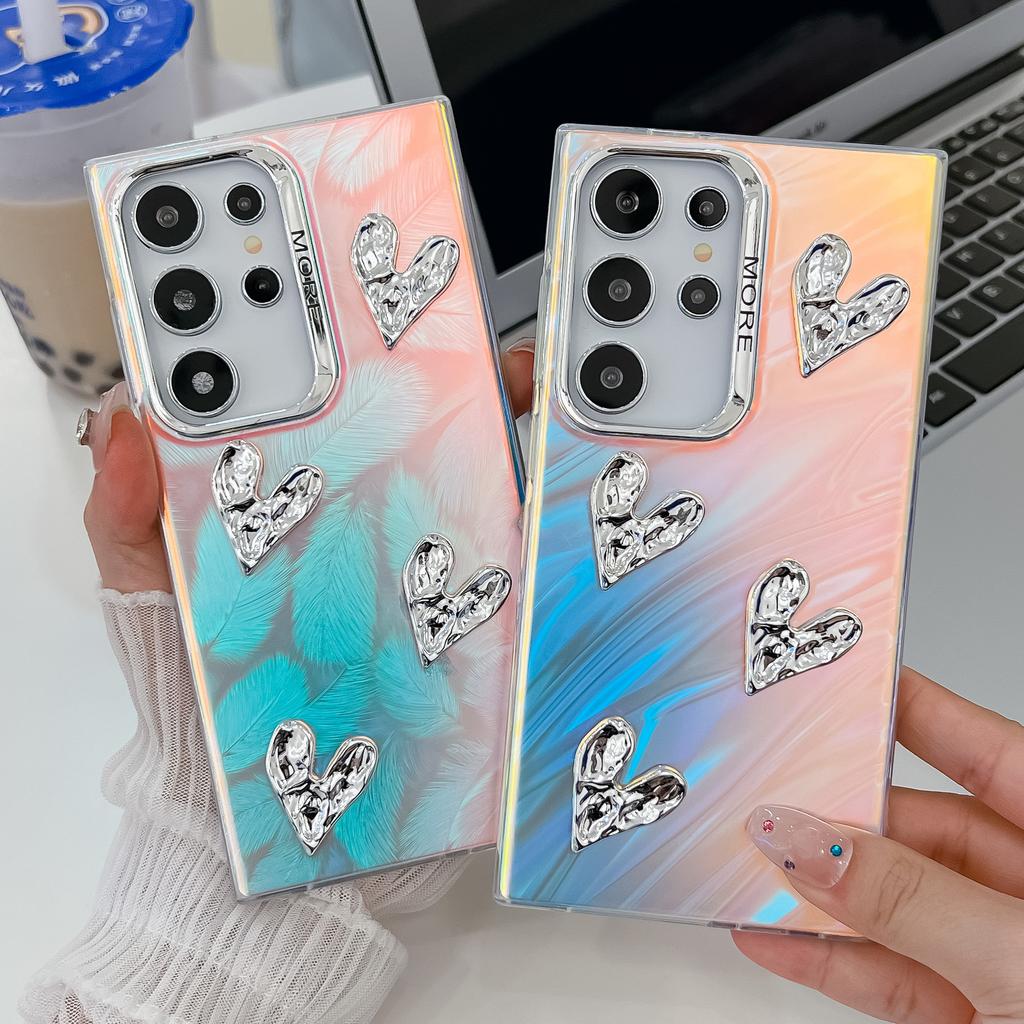 Suitable for Samsung S25ultra Mobile Phone Case S24Plus Three Dimensional DIY Love Heart A16 Electroplated Laser Hard Case