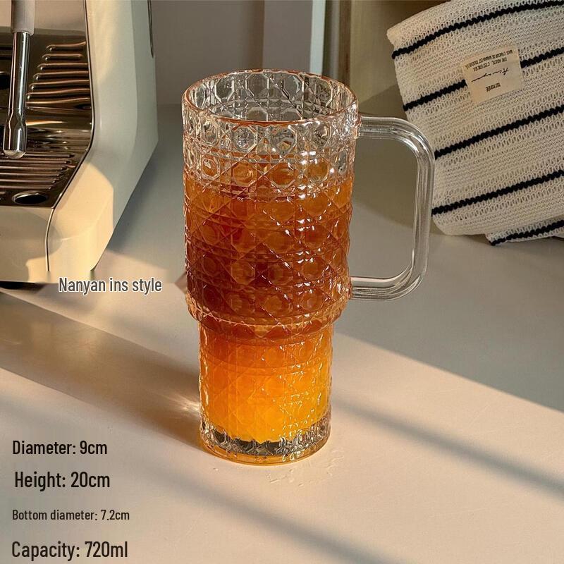 Qiwei Jumbo Glass Tea & Coffee Mug with Handle, Straw & Lid