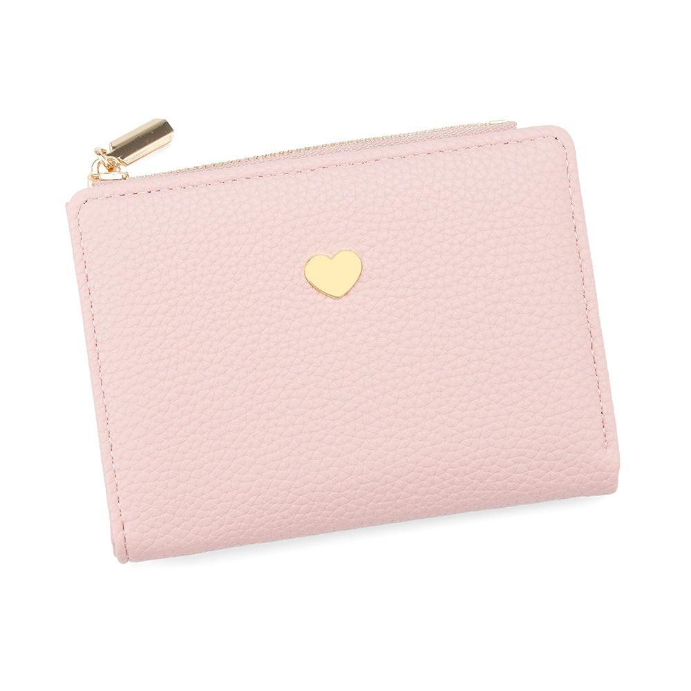 

Zipper Two Fold Wallet Solid Color Coin Purse Simple Women Short Wallet Outdoor розовый