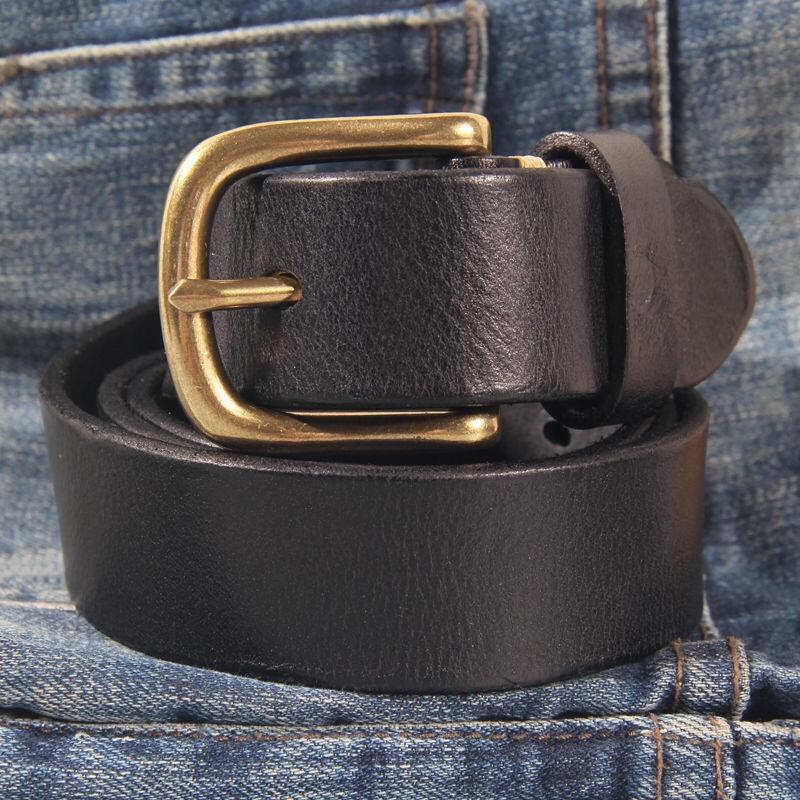Thick Cowhide Belt Women's Pure Copper Button Top Cowhide All-match Casual Jeans Belt High Quality Retro Luxury Women Belt