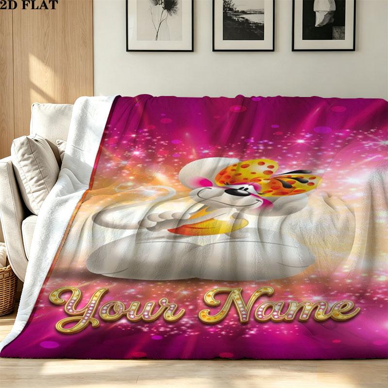 1PC Diddl Custom Name Patterned Flannel Blanket Suitable For All Seasons for Home Decor Warmth and Comfort Gifts Holiday Present