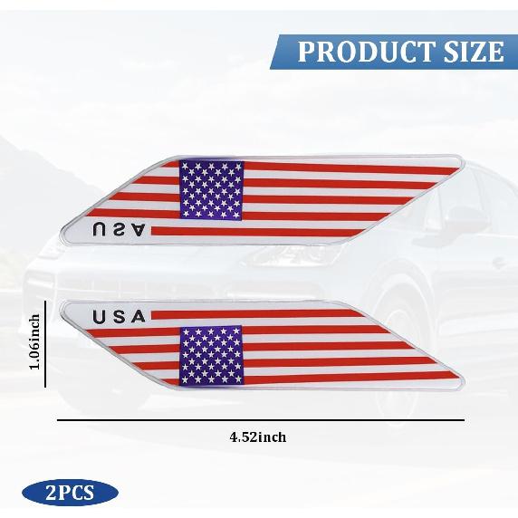 HZEL 2 Pezzi Emblema Auto Bandiera USA 3D, Distintivo Segno Adesivo in Lega Bandiera Americana per Parafango Anteriore Veicolo, Decorazioni Esterne Automobilistiche Dichiarazione Patriottica,