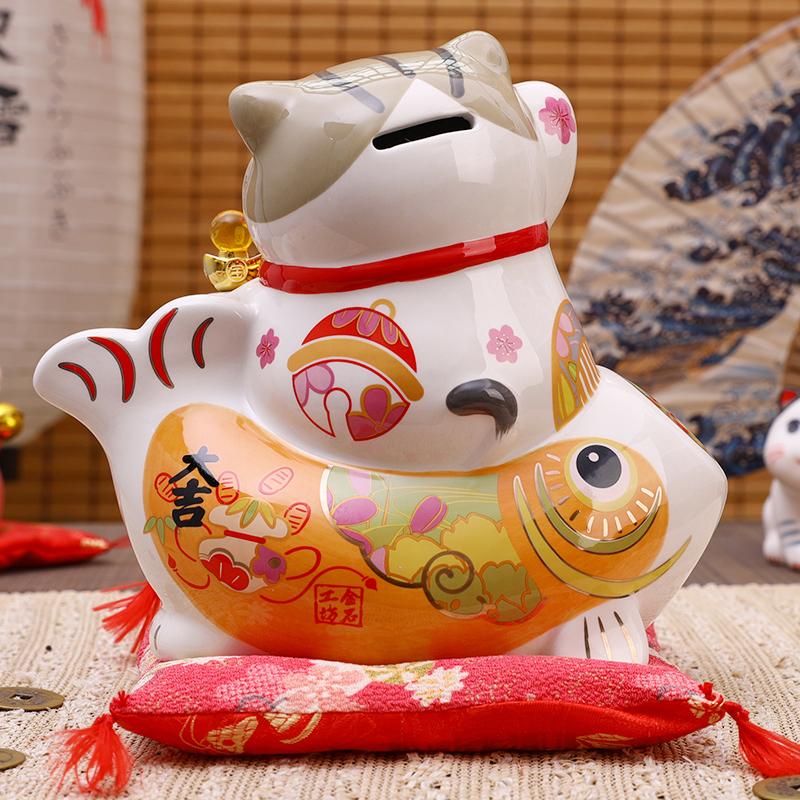 8.6 Inch Ceramic Persian Cat Figure Lucky Fortune Cat Maneki Neko Daruma Ornament Koi Fish Money Box Piggy Bank Business Gift