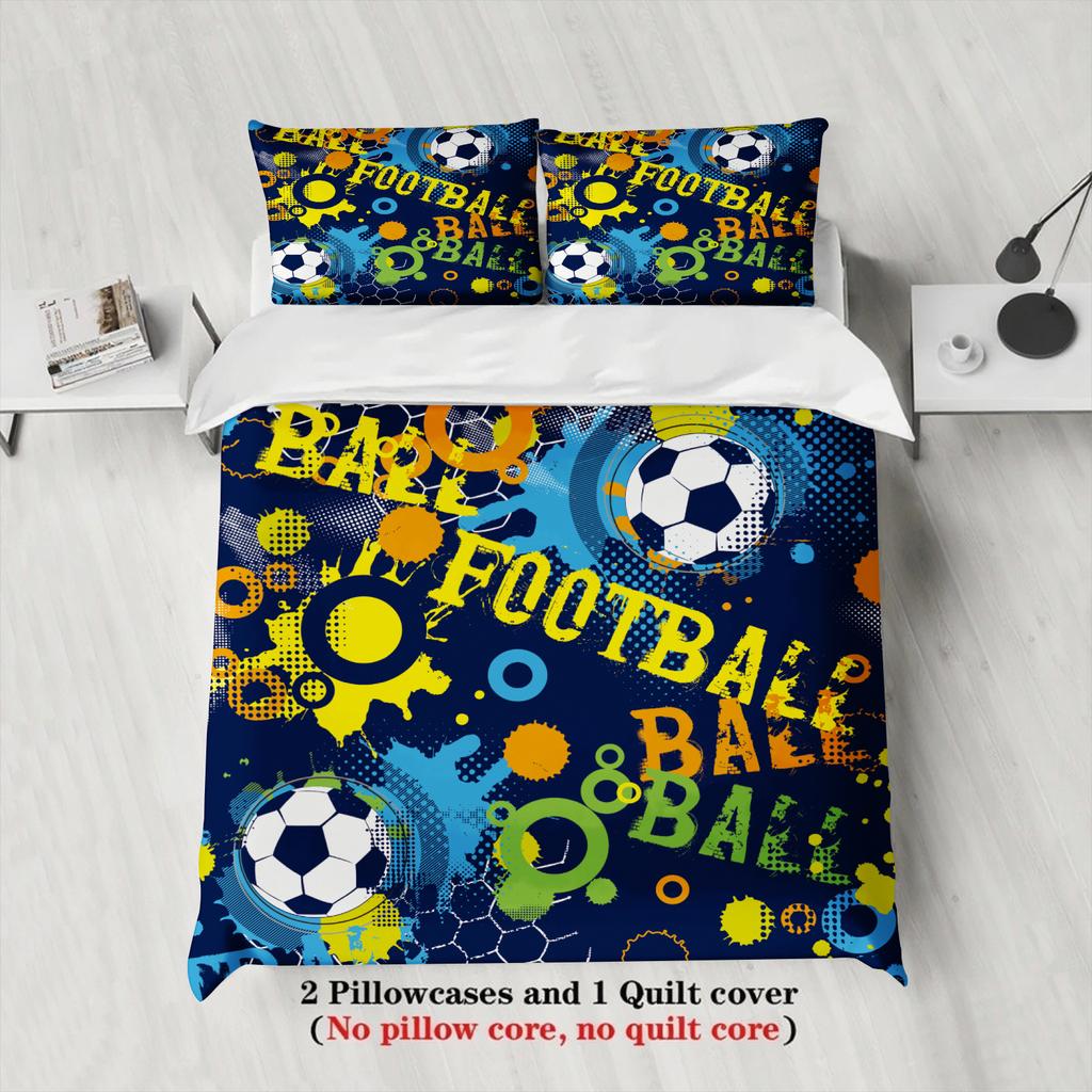 3pcs Bedding Set Cartoon Football 3D PrintED Brushed Comfortable Duvet Cover King Queen Twin Single Size Bithday Gift Room Decor