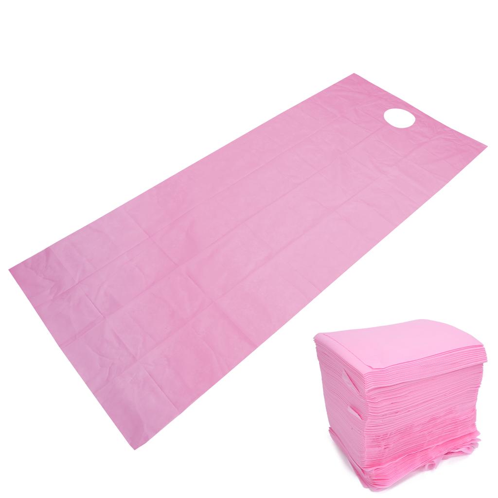 100pcs Disposable Bed Sheet Beauty Salon Soft NonWoven Bed Sheet with Hole (Pink)