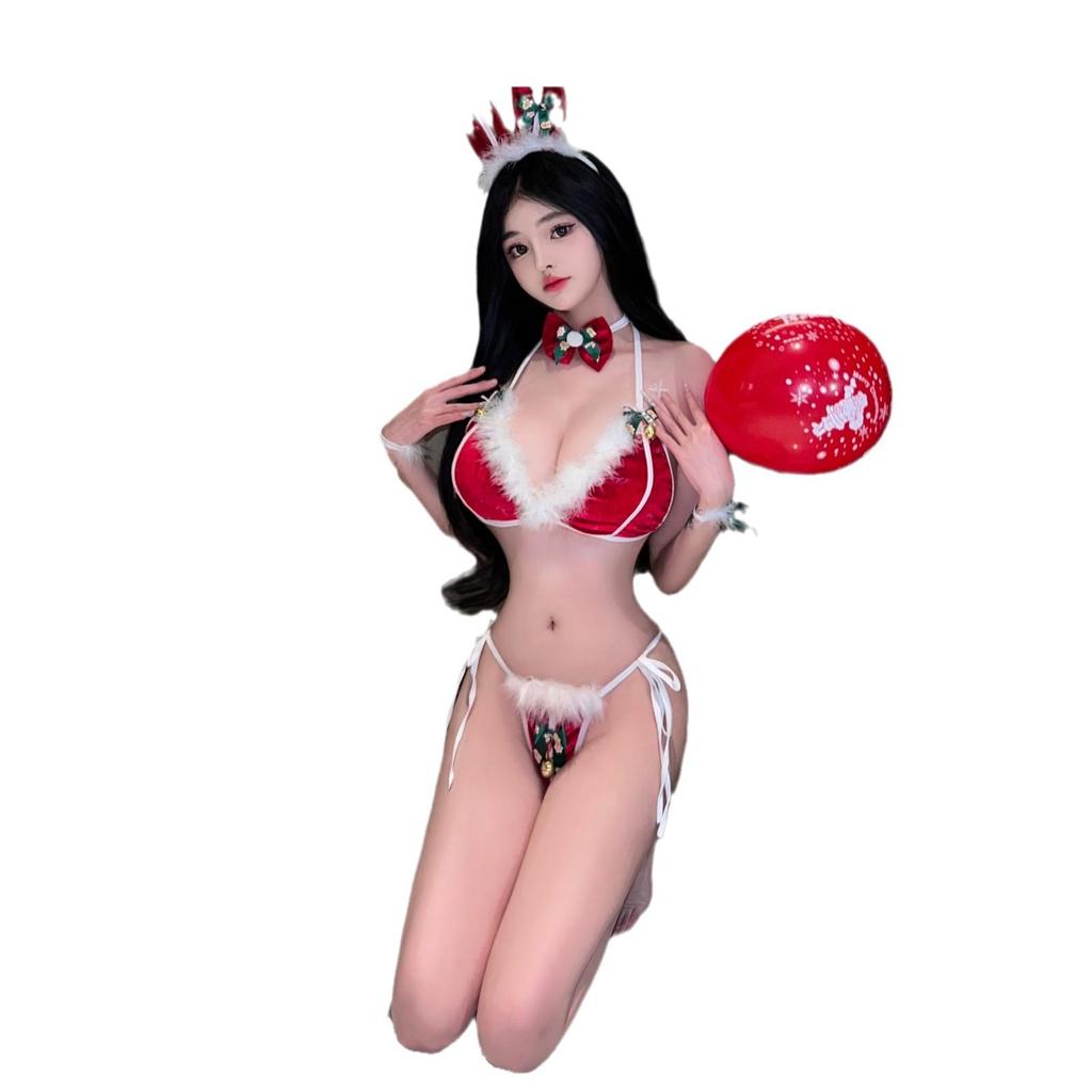 Seductive Christmas Bunny Girl Lingerie Set - Open Crotch, Three-Piece, Quick-Release Temptation Outfit