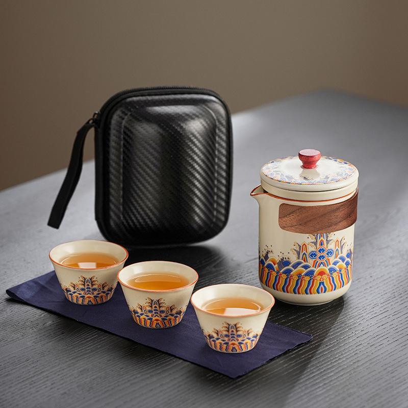 

Light Luxury Ru Kiln Set Portable Ancient Rhyme Wave Business