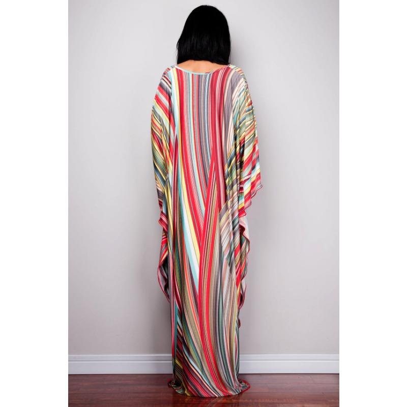 Mote for kvinner Vår Høst Fargeblokkprint Langermet V-hals Løs Midje Hverdagskjoler