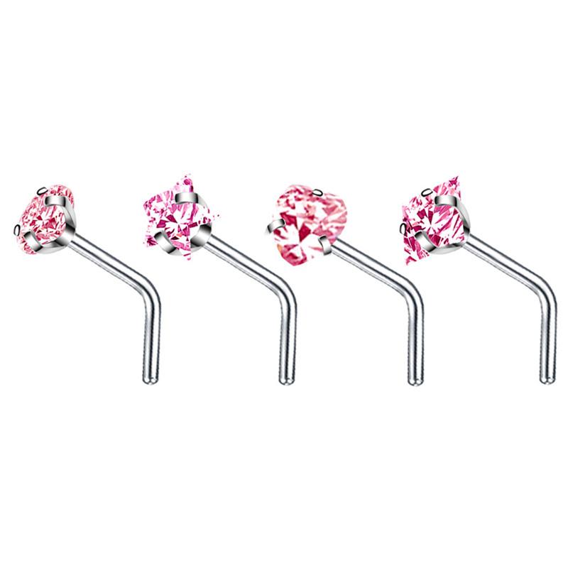 4PCS Surgical Steel Heart Nose Ring Stud Pack Real Star L Shape Nose Piercing Stud Set Square Nose Rings Set Piercing Nariz Lote
