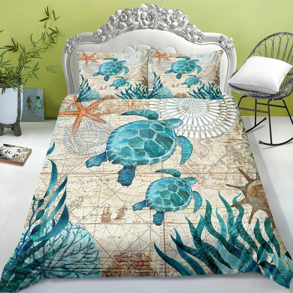 Turtle Duvet Cover Set, Sea Turtle Bedding Set For Children, Boys, Girls, Ocean Theme, Turtle Animal Bedding Set Bedroom Decor