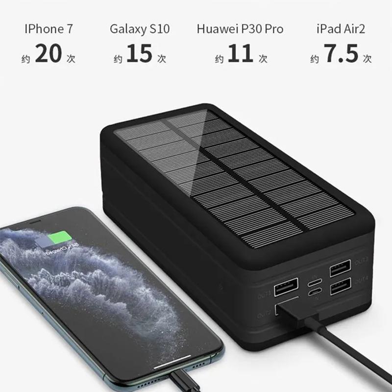 200000mAh Mobile Solar Power Bank Supporting Fast Wireless Charging for LED Lights and Flashlights