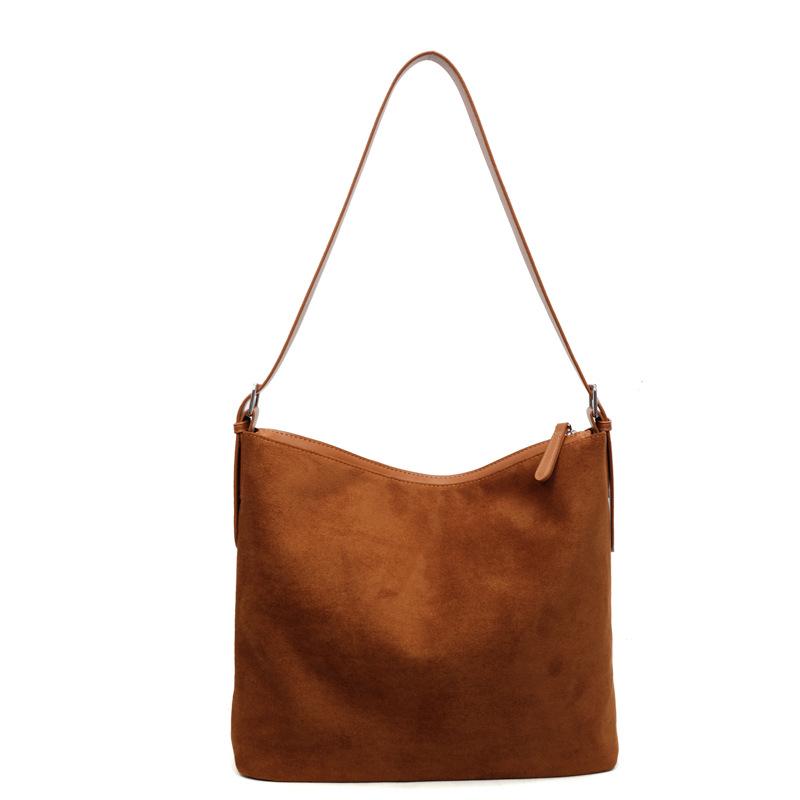 Suede Bag Women's Large Capacity 2025 New Autumn and Winter Retro Shoulder Messenger Bag Commuter Tote Bucket Bag