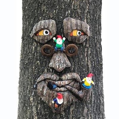 Fun Tree Face Decoration Statue Garden Decoration Old Man Whimsical Tree Funny Face Dwarf Statue Garden Decoration Resin Crafts