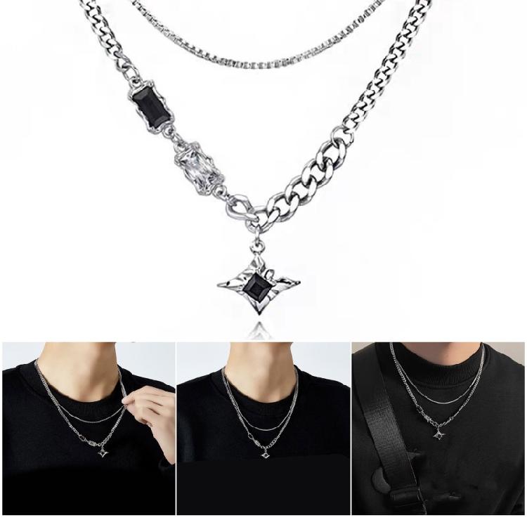 Trendy Unisex Double Layer Lucky Star Necklace Edgy Streetwear Design Couple Matching Jewelry Sturdy Alloy Material