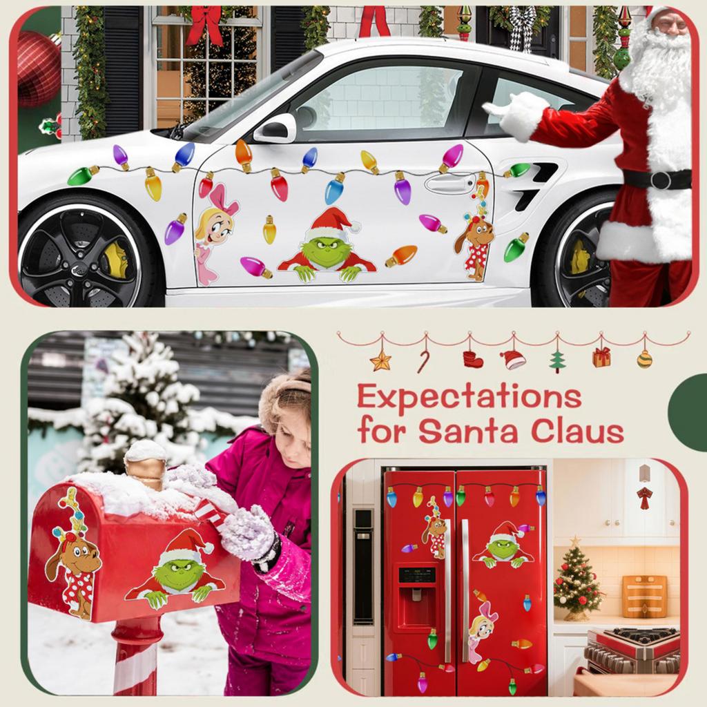 Reflective Christmas Sticker Set with Light Bulb Design for Car and Fridge Holiday Decor