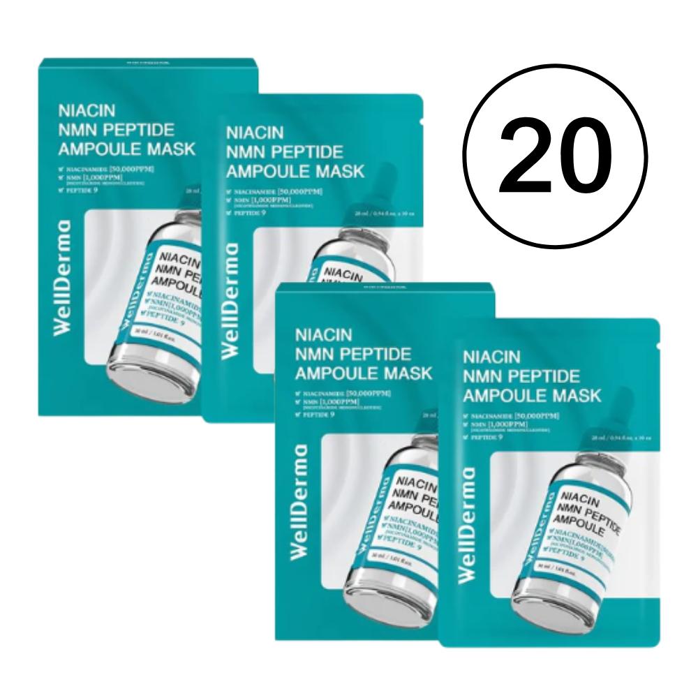 WellDerma / G Plus Niacin NMN Peptide Ampoule Mask / 20ea / Anti-Aging & Brightening / Made in Korea