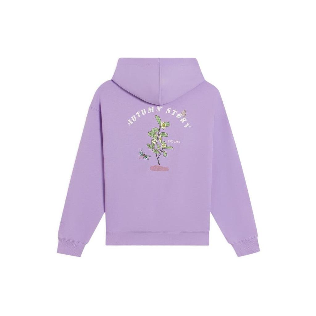 Li-Ning Sports Trend Series Plant Embroidery Loose Hoodie Long Sleeve Sweatshirt Women Tops Purple AWDS920-2