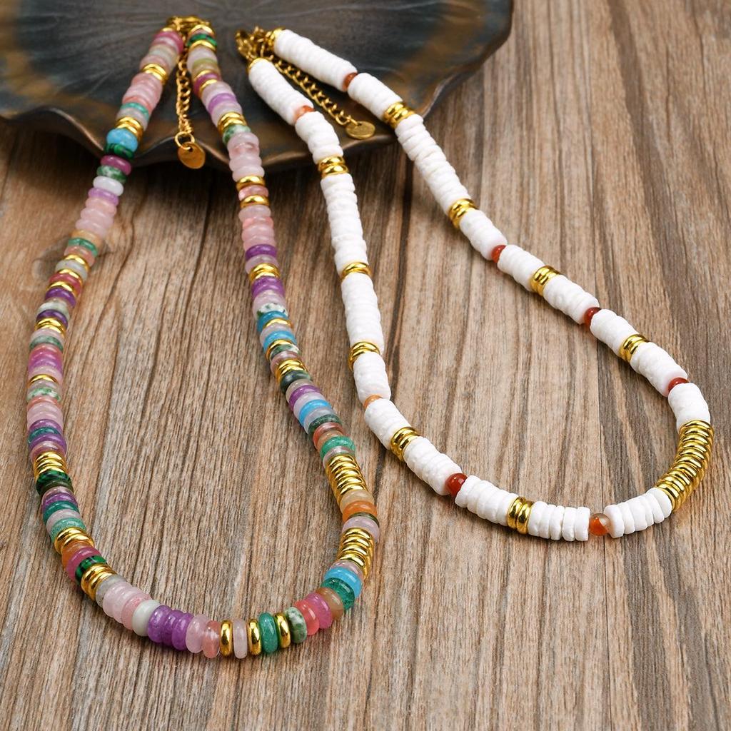 Colorful Stone & Shell Layered Beaded Necklace for Women