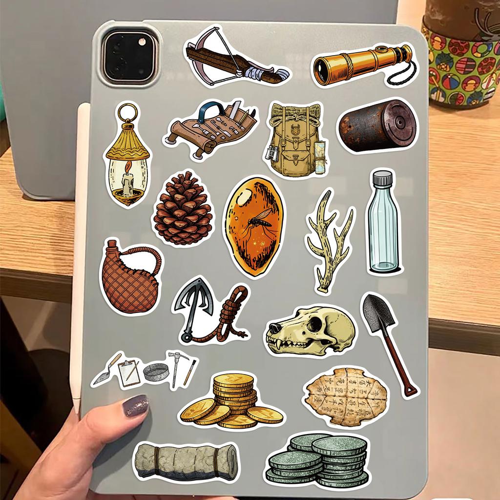 50pcs Vintage Archaeological Tools Stickers DIY Scrapbooking Journal Collage Phone Guitar Skateboard Helmet Retro Decals