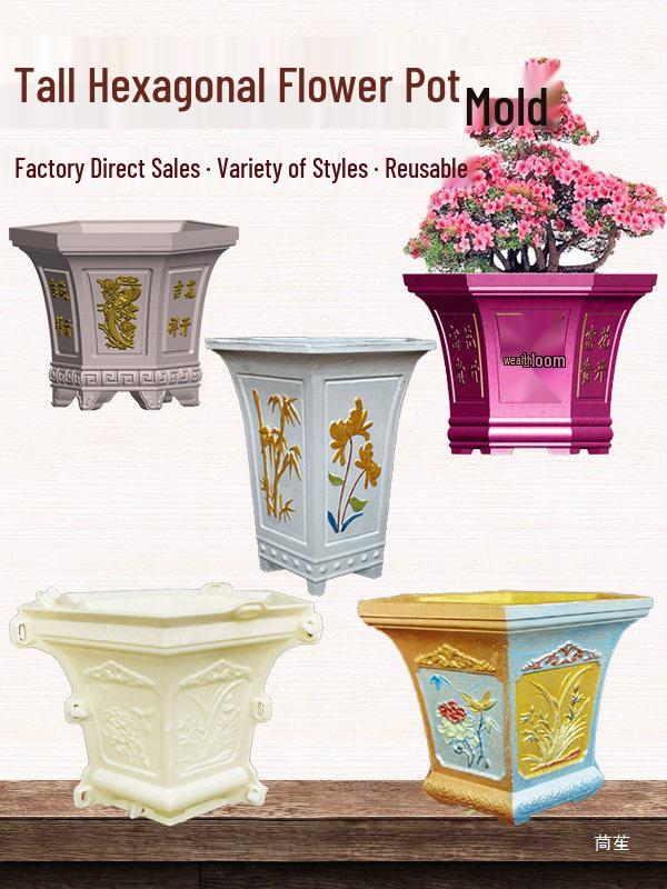 High-Leg Cement Flower Pot Mold - Six-Sided, Thick Plastic for Balcony Bonsai
