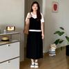 Plus-Size Women's Clothing for Fat Girls, Korean Style Fake Two-Piece Contrasting Color Short-Sleeved Top + Skirt 2026 Summer Slimming Two-Piece Set