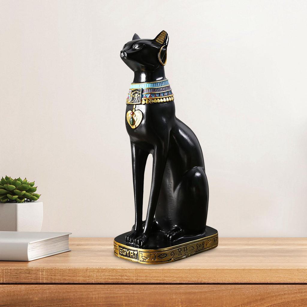 Egyptská kočičí bohyně Bastet socha ozdoba Egyptská sběratelská zvířecí sochařská figurka pro kancelářskou polici, stůl, skříňku