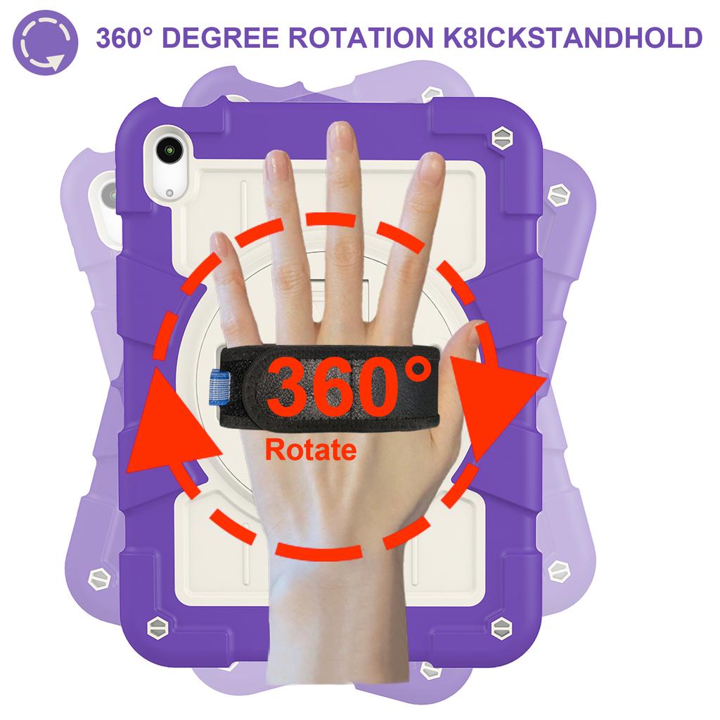 For iPad Air 11 (2025)/(2024) Kickstand Case Rotating Hand Strap PC+TPU Tablet Cover with Shoulder Strap