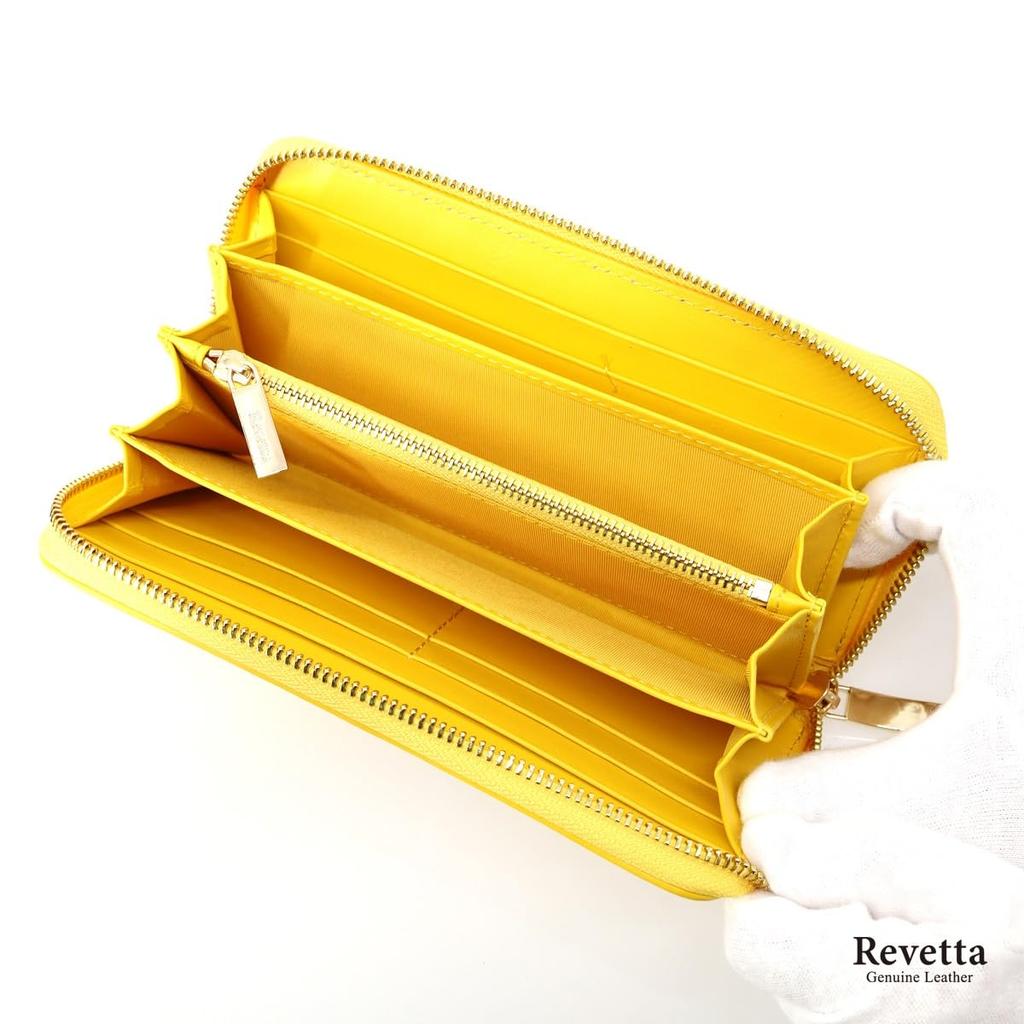 [Revetta] Stingray Leather Long Wallet, Yellow, Caviar Pearl Finish, Round Zipper, Genuine Leather, Women's, with Strap [233stw-2]