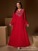 Elegant Rhinestone Long Sleeve V Neck Evening Gown