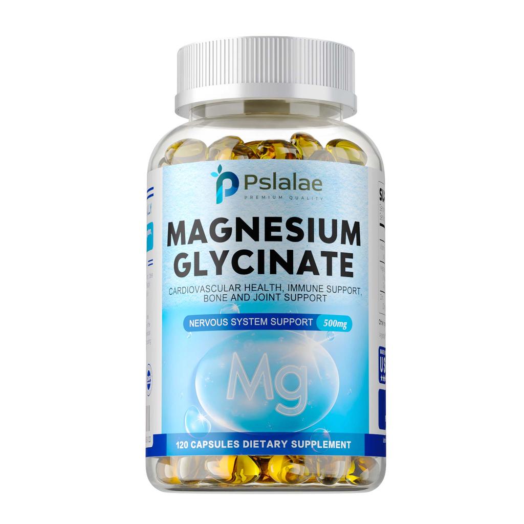 Pslalae Magnesium Glycinate Complex Softgels, 500mg, with Vitamin D3 and Zinc, 120 Count, Vegan