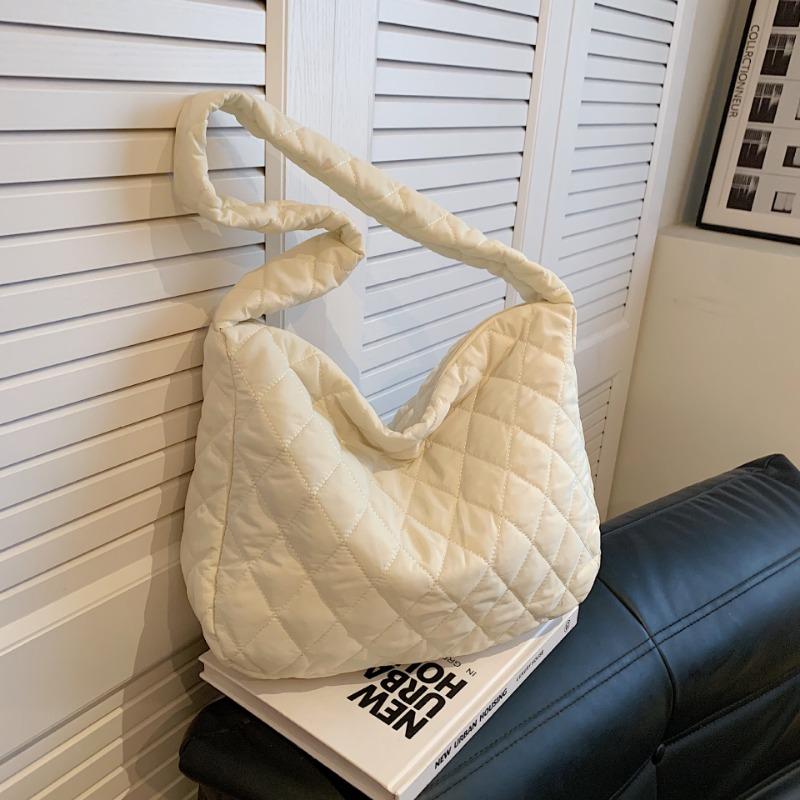 New trendy cotton clothes large capacity rhombus embroidery thread underarm tote bag women's bag autumn shoulder oblique span bag