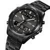 Skmei Mens Quartz Analog Bracelet Watches Luxury Stainless Steel Strap Led Waterproof Digital Sports Three Time Zone Alarm Clock