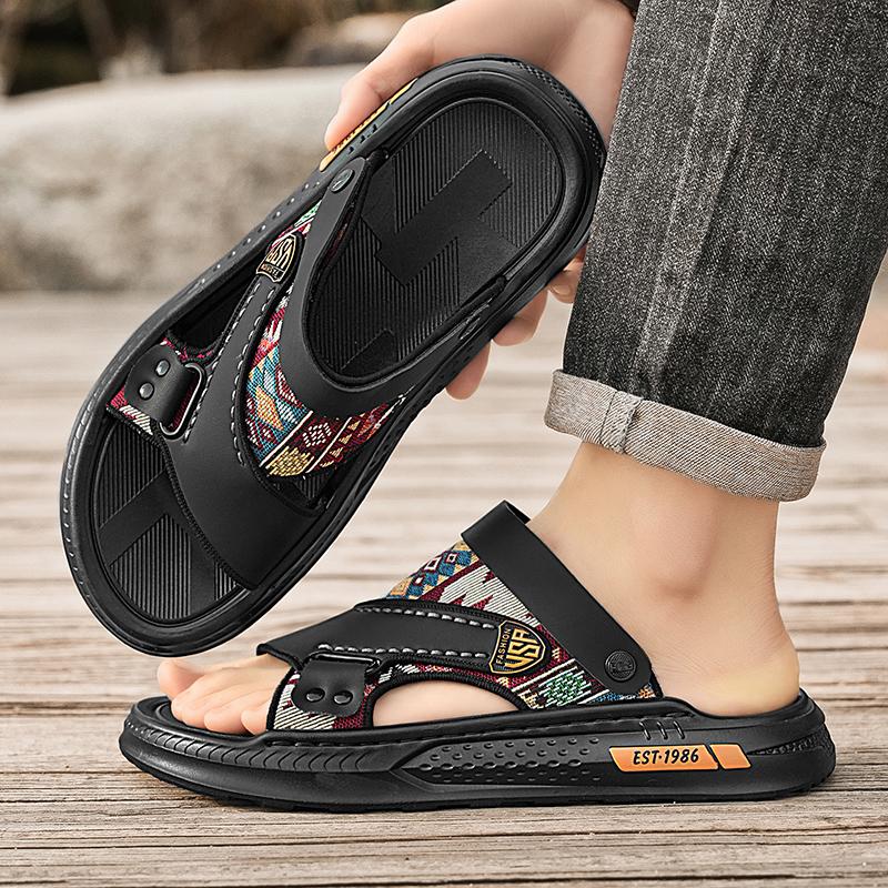 Ethnic Style Men's Summer Sandals High Quality Open Toe Sandals For Men Platform Slippers Black Beach Shoes Men Sandalias Hombre