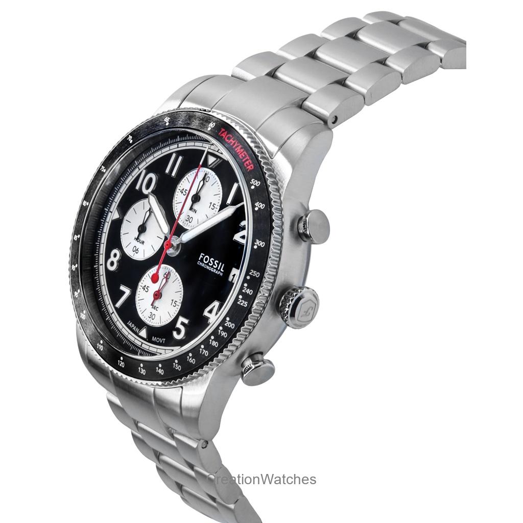 Fossil Pánské hodinky Sport Tourer Chronograph s quartzovým pouzdrem a černým ciferníkem z nerezové oceli FS6045