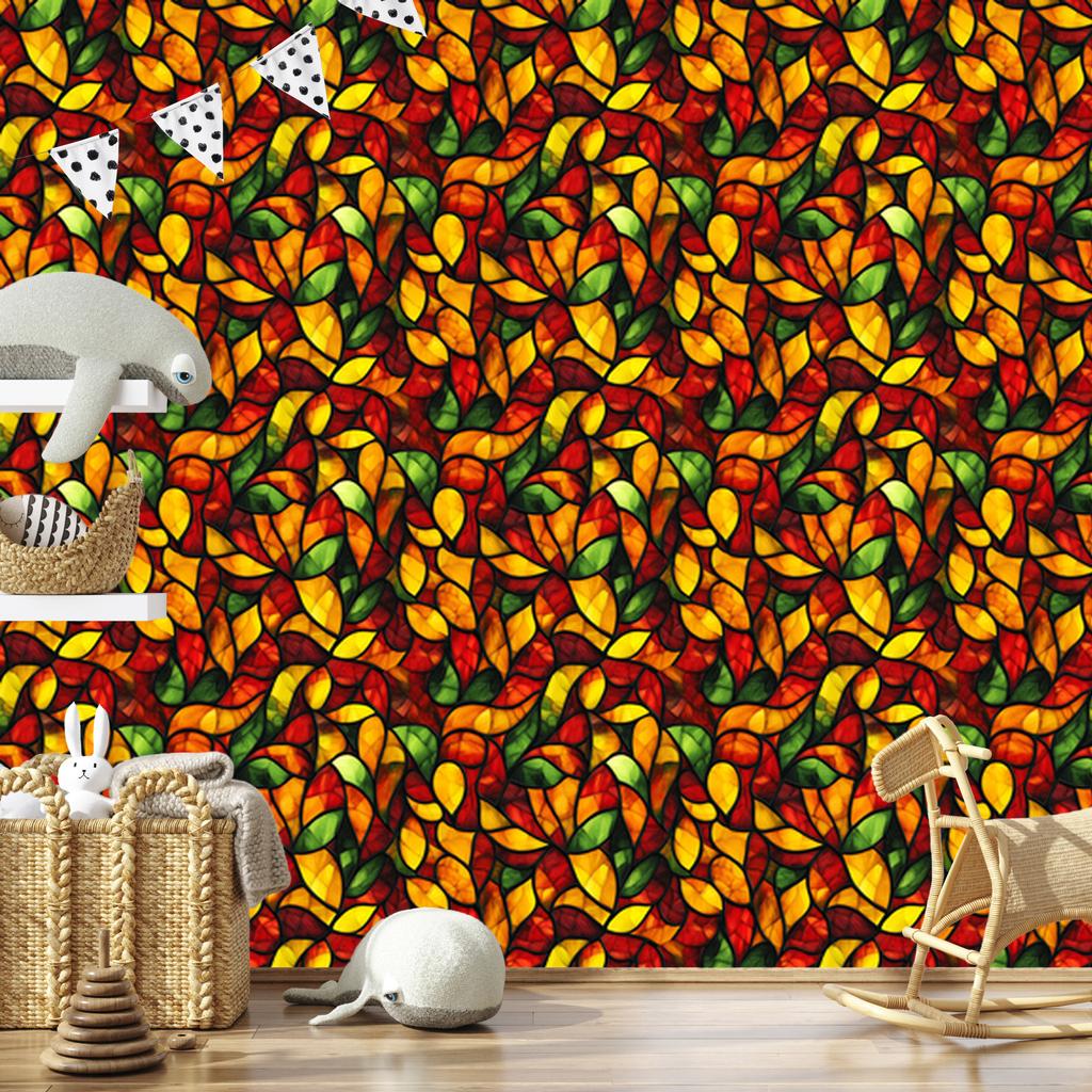 Burgundy and gold stained glass wallpaper for living room and bedroom 50x1000