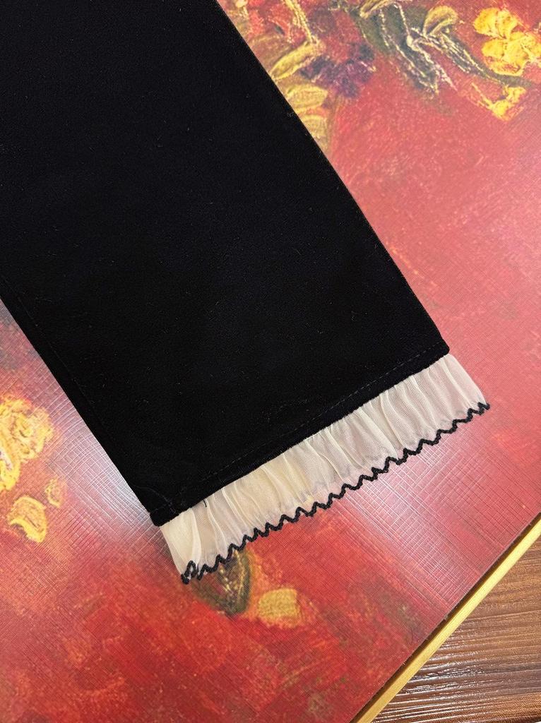 2025 Velvet Lace Patchwork Slimming Diagonal Collar Shirt for Women