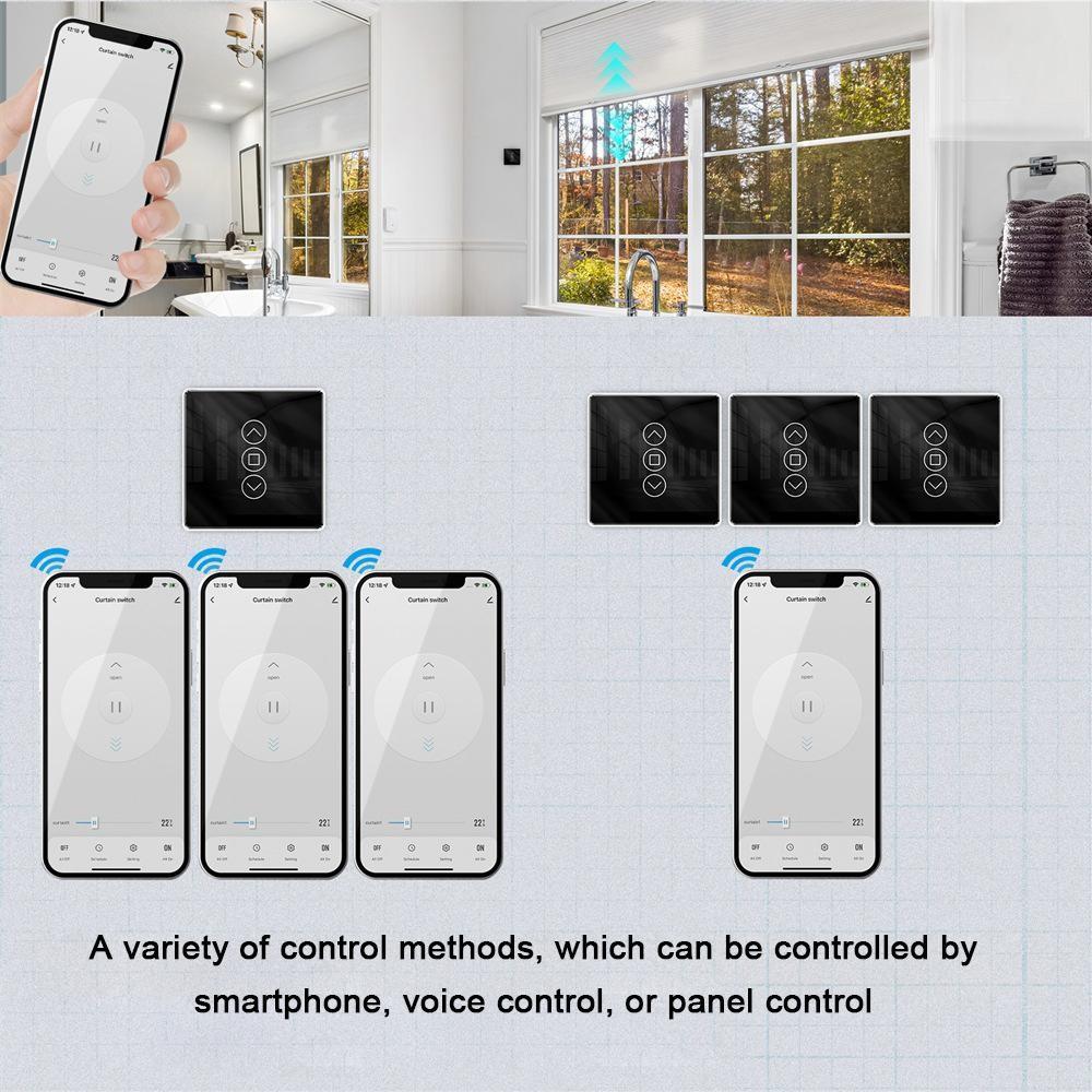 Tuya Wifi Intelligent Curtain Switch Arc Glass Touched Screen Curtain Controlling Panel Compatible with Alexa Assistant