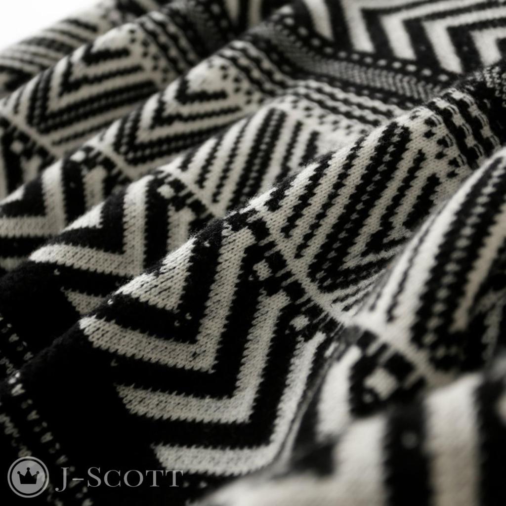 Fair Isle Pattern Jacquard Knit Long Sleeve Sweater Top Warm Fluffy Sleeves [J.SCOTT] Women's JS35-BK-L