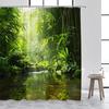 Tropical Jungle Landscape Shower Curtains Green Plants Palm Tree Waterfall Forest Nature Scenery Home Bathroom Curtain Decor Set