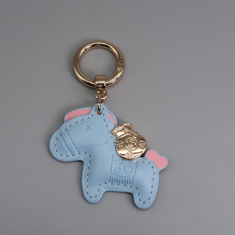 Instant Wealth Leather Keychain with Cartoon Pony Pendant for Couples – Trendy Bag and Car Accessory