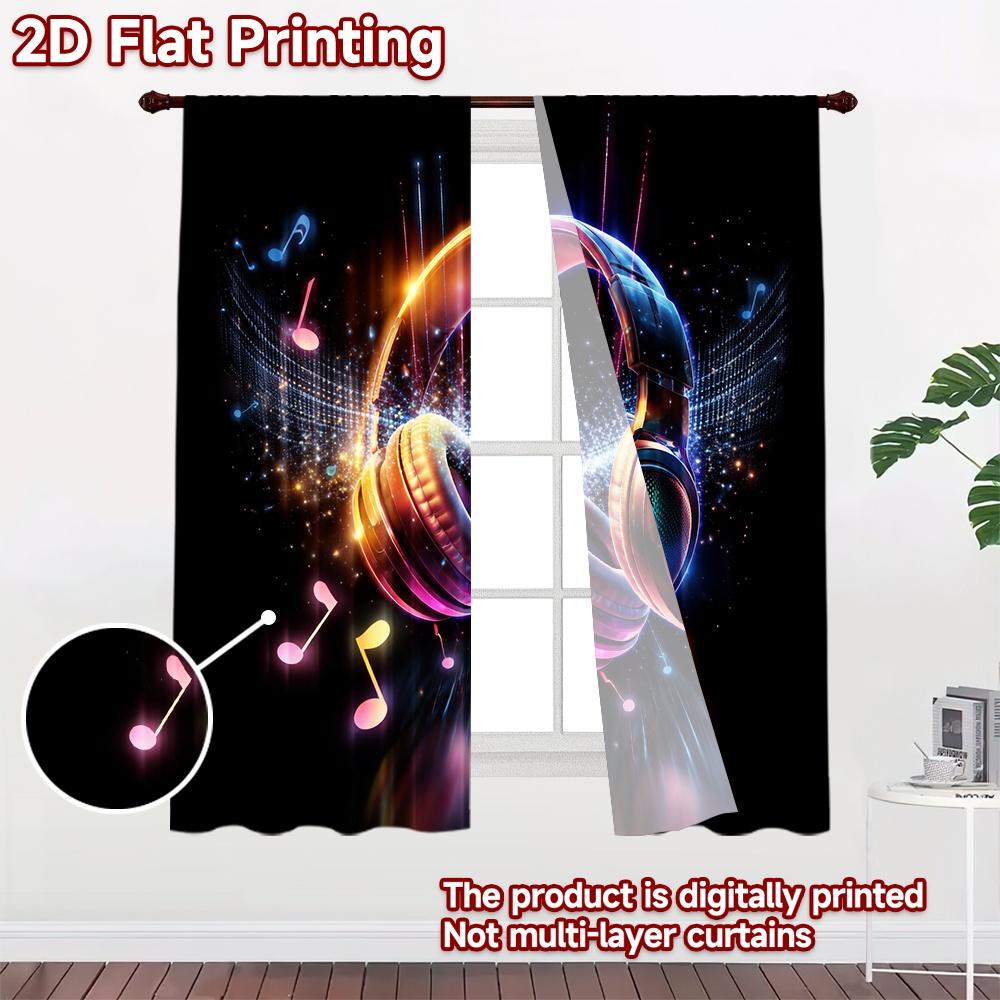 Stampa piana 2D 2 pezzi Tenda Tenda Colorate Cuffie Musicali Stampate Digitalmente Poliestere Tende Decorazione Murale Festiva per