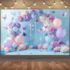 2D Soft Blue and Pink Butterfly Garden Background Cloth Photo Booth Prop